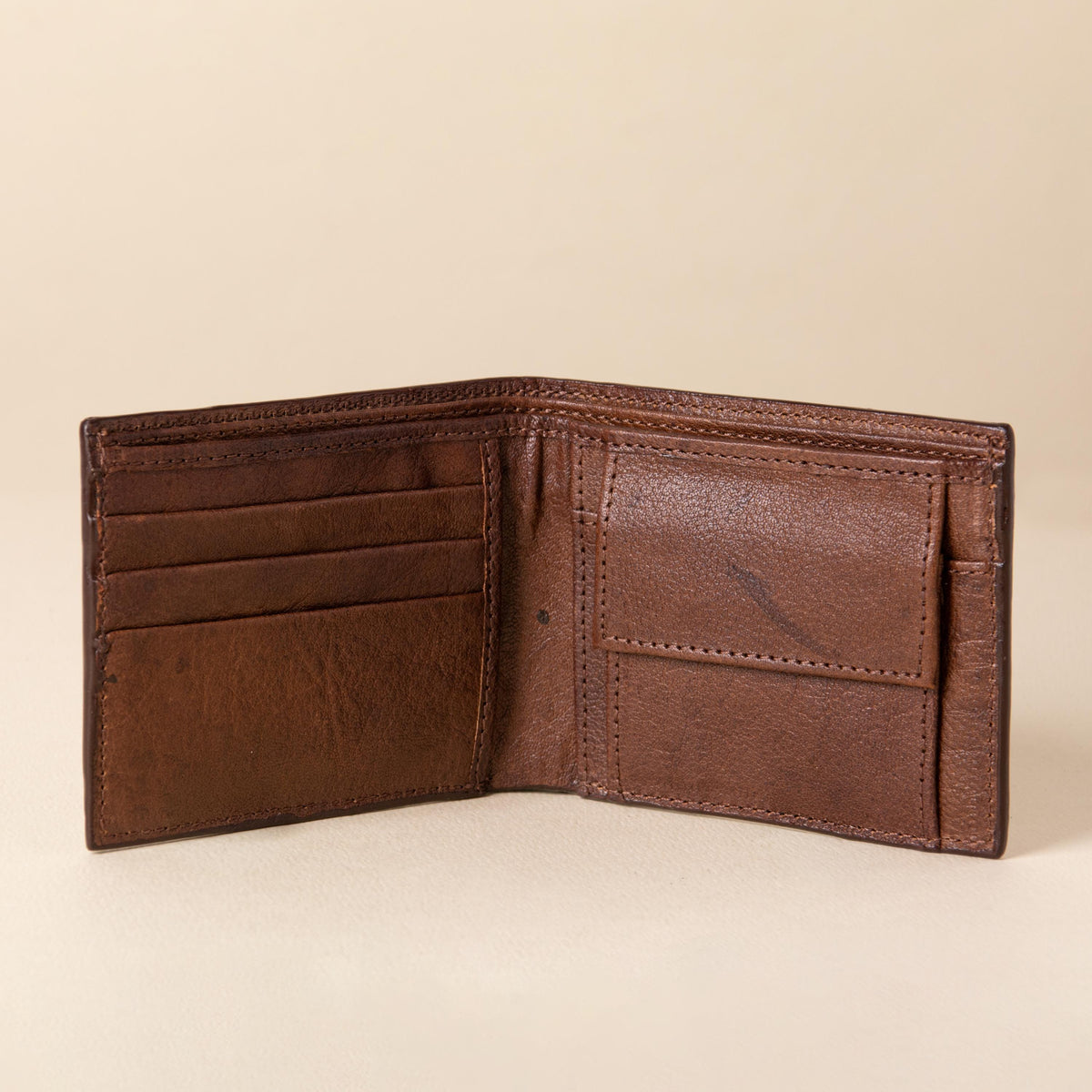 Hand-tooled leather bifold wallet with horse head centerpiece and basket-weave stamping, photo 4
