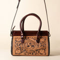 Hand Tooled Leather Tote Bag, Double Handle Western Satchel, Floral Carryall, Gift for Her